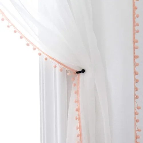 Vista 22 de MISS SELECTEX Cortinas semitransparentes con aspecto de lino y borlas de pompones - Cortinas de gasa semitransparentes con bolsillo para varilla