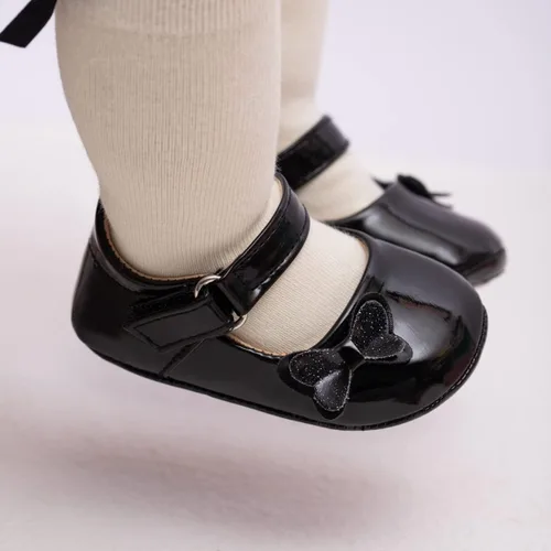 Vista 2 de Babelvit Zapatos planos Mary Jane de primera calidad con lazo para bebé, vestido de princesa para boda, zapatos de bautismo, suela de goma, piel