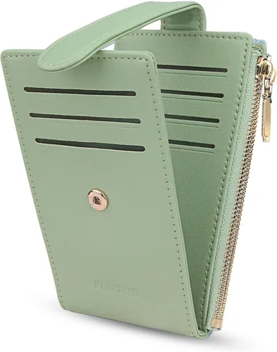 Vista 8 de FUNTOR - Carteras pequeñas para mujer, soporte delgado y plegable para tarjetas de crédito con bolsillo para monedas con cremallera, A: Negro