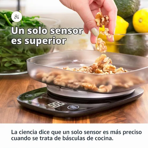Vista 2 de Greater Goods - Báscula digital para alimentos con cuenco, capacidad de 11 lb a 5 kg, gramos y onzas, función de tara, 4 unidades para hornear