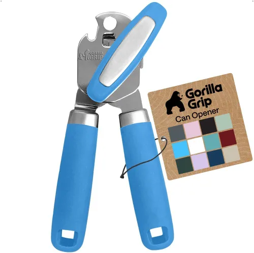 Vista 20 de GORILLA GRIP - Abridor de latas manual de acero inoxidable resistente con borde liso y abridor de botellas, mango suave y cómodo, perilla giratoria
