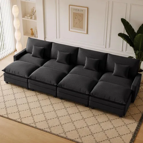 Vista 28 de Sofá seccional modular de 107", sofá de nube en forma de L con otomana Negro