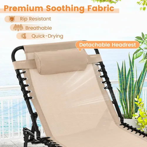 Vista 6 de Goplus Tumbona para exteriores, silla plegable de 5 posiciones para playa, con almohada desmontable, bolsillo lateral, tumbona para tomar el sol