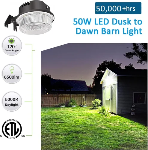 Vista 2 de Luz LED de granero, luz de patio al aire libre del atardecer al amanecer con fotocélula, ultra brillante 5000K luz diurna 7500lm, reemplazo de 500W