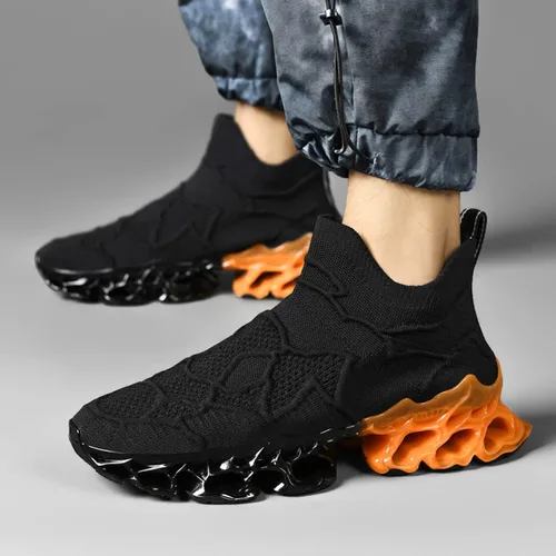 Vista 4 de Poramea Mocasines sin cordones para hombre, zapatos de tenis para caminar, sin cordones, tenis de malla para correr, correr, correr, casual