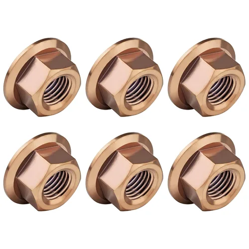 Vista 28 de Tuercas hexagonales Titanium DIN6923 (paso M5 0.03 in, negro) M5 M6 M8 M10 M12 M14 M16 para bicicletas, motocicletas, coches, paquete de 6