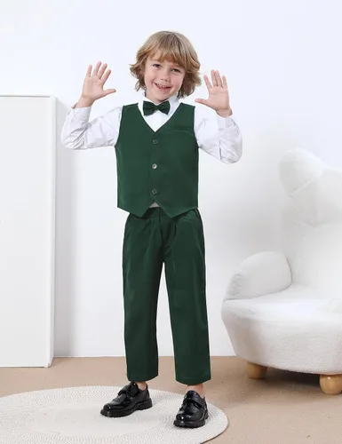 Vista 8 de A&J DESIGN Conjunto de traje de caballero para niños pequeños, 3 piezas, camisas, chaleco y pantalones