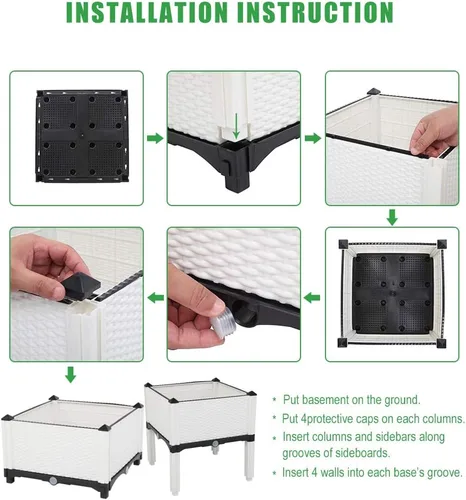 Vista 6 de Knocbel Kit de cama de jardín elevada de 4 piezas, costura libre de plástico elevado con riego automático, soporte para interior y exterior, patio