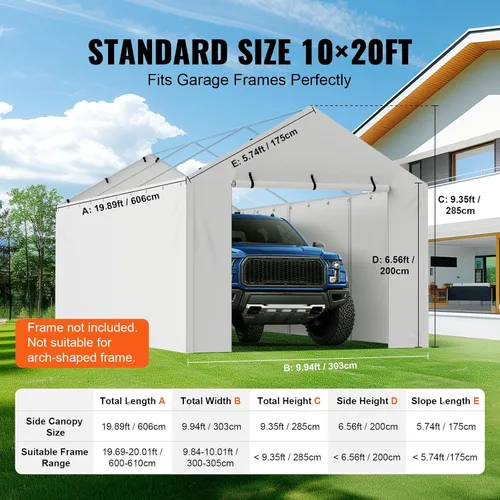 Vista 45 de VEVOR Cobertizo Tienda de Almacenamiento Exterior Portátil Resistente de 6 x 8 x 7 pies, Refugio de Cochera Garaje Impermeable con Puerta Enrollable
