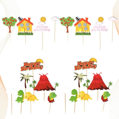 Vista 8 de Dinosaurio para decoración de pastel de papel de inserción de tarjeta 22pcs