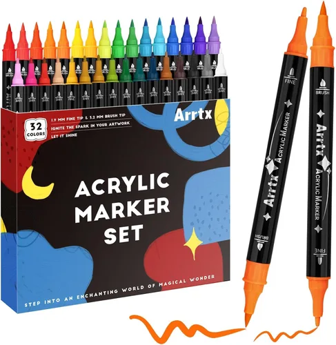 Vista 11 de Arrtx Paquete de 8 rotuladores de pintura negra de doble punta, marcadores de pintura acrílica grafiti negros para pintar sobre roca, papel, madera