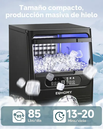 Vista 2 de EUHOMY Máquina comercial para hacer hielo, 85 libras/24 horas, 36 cubitos de hielo en 8-12 minutos, máquina de hielo debajo del mostrador con filtro
