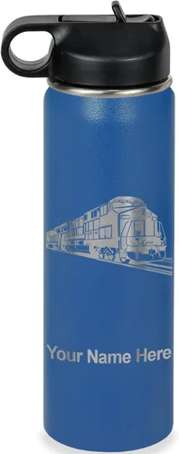 Vista 29 de LaserGram Botella de agua personalizada, tren de carga, acero inoxidable de doble pared aislada al vacío con popote superior, regalo grabado