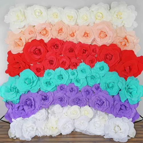 Vista 6 de Efavormart Enormes Rosas de Espuma 3D para Pasillo de Boda - Paquete de 2 de 20" Flores Artificiales Rojas de Sensación Real, Decoraciones de Fiesta