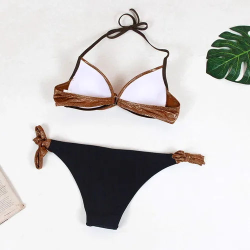 Vista 4 de Bikini Sets for Women O Ring Deep V Bathing Suit Swimwear Strapless Bandeau Low Waisted 2 Piece Swimsuits