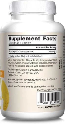 Vista 9 de Jarrow Formulas N-A-G 700 mg, N-acetil glucosamina, forma acetilada de glucosamina para soporte óseo y articular, 120 cápsulas vegetales, hasta 120