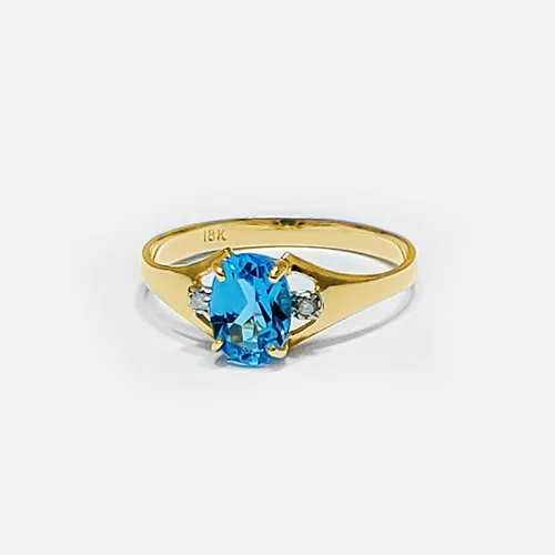 Vista 5 de Galaxy Gold GG Anillo de oro amarillo de 18 quilates con diamantes naturales y topacio azul