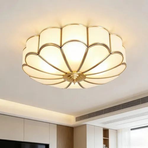Vista 14 de Lámpara de techo empotrada de latón, lámpara de techo LED con 3 luces en forma de flor, pantalla de vidrio esmerilado, luz moderna cerca de techo