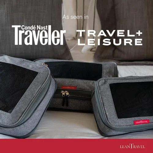 Vista 5 de LeanTravel Juego de 6 cubos de compresión para viajes, color gris, doble cremallera
