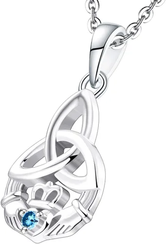 Vista 2 de JO WISDOM Collar con colgante de corazón celta irlandés de plata de ley 925 con piedras natales