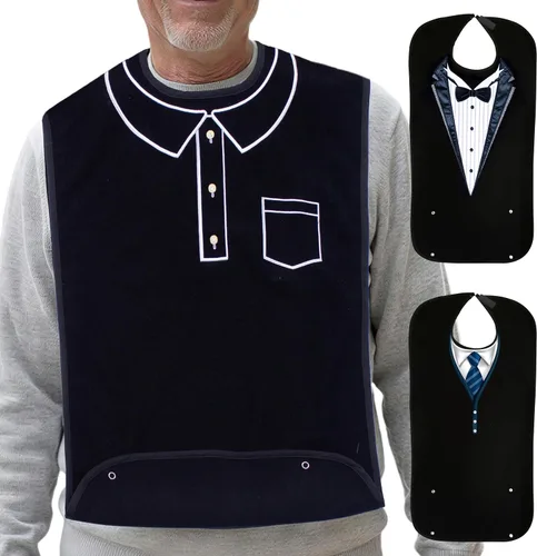 Vista 10 de Baberos para adultos lavables para hombre, protectores de ropa para comer, babero de tela de rizo para adultos mayores, diseño bordado, impermeable
