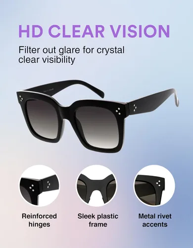 Vista 10 de zeroUV - Gafas de sol cuadradas retro de moda de gran tamaño para mujer estilo vintage 1.969 pulgadas