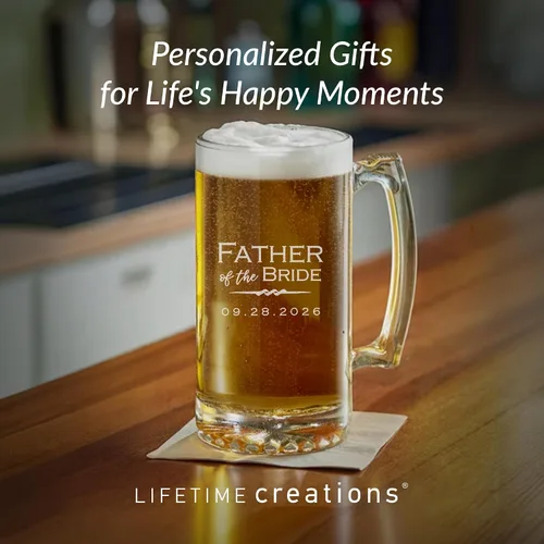 Vista 6 de Lifetime Creations Taza de cerveza personalizada grabada con el padre de la novia, 25 onzas, regalo de boda para papá, apto para lavavajillas