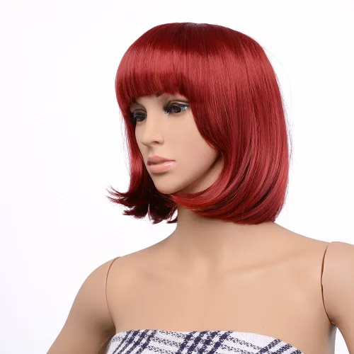 Vista 2 de AGPtek, 13 pulgadas, peluca estilo Bob discoteca, corto, recto, pelo resistente al calor, peluca completa, Rojo