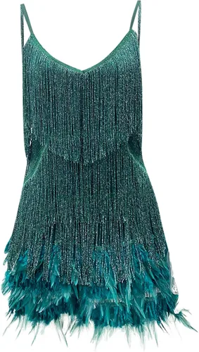 Vista 4 de TWGONE Vestido de fiesta para mujer, vestido de fiesta nocturna con flecos, tirantes delgados, entallado, sexy, para club, fiesta nocturna, vestido