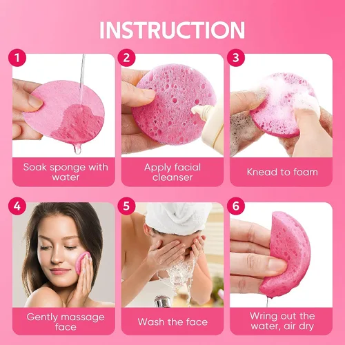 Vista 3 de GAINWELL Bride to Be Gifts - Esponja facial comprimida de 50 unidades, limpieza facial diaria y exfoliante, esponjas cosméticas de spa 100% Rosa