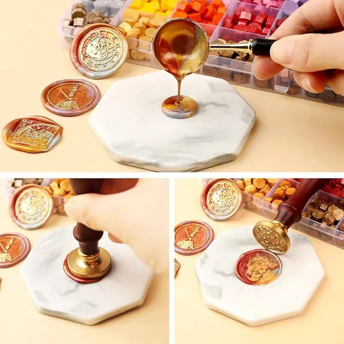 Vista 5 de Cuentas de cera de sellado, 200 piezas retro metálicas con 2 velas de té y 1 cuchara de derretir cera