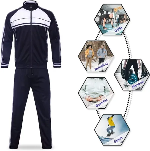 Vista 5 de Conjunto deportivo de 2 piezas para hombre, casual para hombres altos y grandes, conjunto de traje deportivo a rayas laterales