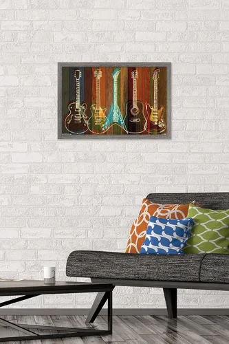 Vista 2 de Trends International Póster de pared de guitarras para pared, 14.725 x 22.375 pulgadas, versión enmarcada de madera de granero Versión enmarcada