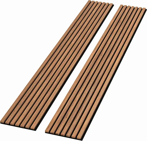 Vista 10 de Paquete de 2 paneles acústicos de pared de madera de 94 x 12.6 pulgadas, listones 3D insonorizados para paredes y techos, elegantes paneles Nogal