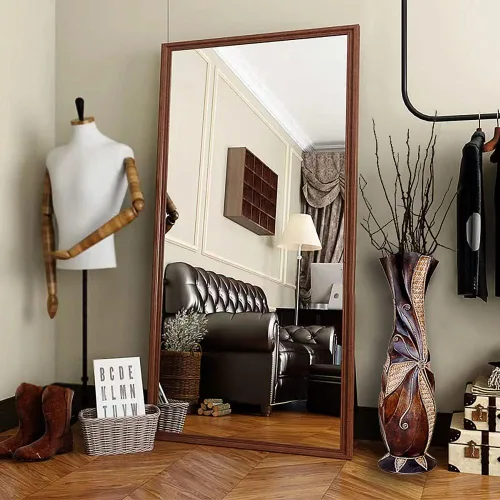 Vista 5 de Jarrón alto de suelo de 24 pulgadas, diseño hecho a mano, grandes jarrones decorativos de madera marrón con tiras de bambú tejidas, jarrón