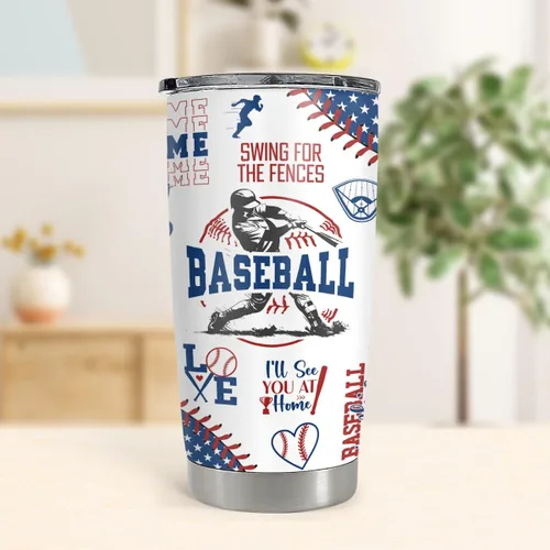 Vista 2 de SANDJEST Tazas de viaje aisladas de acero inoxidable de béisbol, tazas de café de 20 onzas y 30 onzas, regalo para amantes del béisbol, mamá, papá