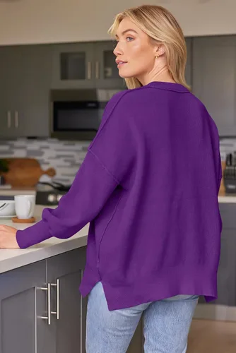 Vista 215 de Lillusory - Suéter extragrande con mangas de murciélago y cuello redondo para mujer, prenda moderna de otoño de tejido de punto sin botones