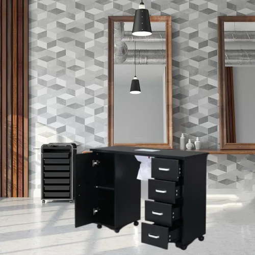Vista 8 de Winado Mesa de manicura para uñas, escritorio de salón negro con colector