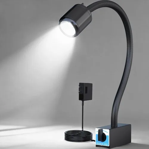 Vista 7 de Luz LED para máquina, luz de torno flexible IP66, impermeable, 800 lúmenes, 110 V-220 V, con base de abrazadera de boca de caballo para máquina