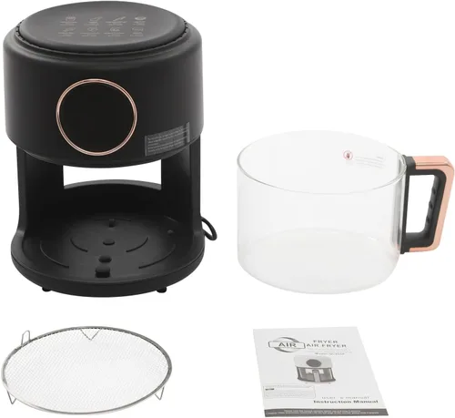 Vista 3 de Freidora de aire de vidrio 4.2L 1200W Tazón de freír transparente Freidora de aire visible de 360° Asado Pantalla digital Control de temperatura
