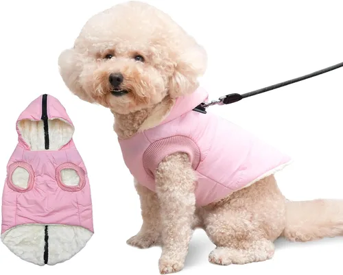 Vista 28 de vecomfy - Sudadera con capucha para perro, forro polar y algodón, extra cálida, para invierno, chaqueta para perro pequeño, abrigos con capucha