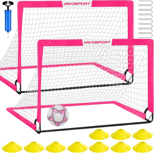 Vista 17 de Juego de porterías de fútbol para niños para patio trasero – 2 de 4 x 3 pies, equipo portátil de entrenamiento de portería de fútbol, red de fútbol