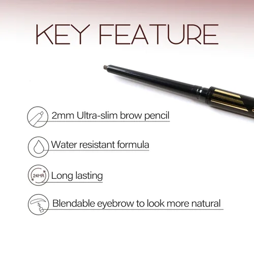 Vista 7 de EBIN NEW YORK Micro Lápiz de cejas negro natural Punta ultrafina para trazos precisos similares al cabello Define las cejas Cepillo suave