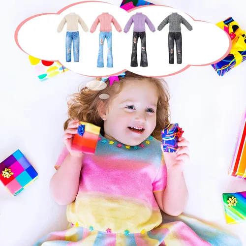 Vista 7 de Juego de 8 piezas de ropa de muñeca de 11.5 pulgadas, suéteres de algodón y pantalones de jean, accesorios para muñeca (suéter de cuello redondo)