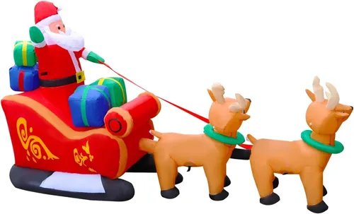Vista 5 de SEASONBLOW Reno Inflable de Navidad con LED de 8 Pies que Tira del Trineo Llevando a Papá Noel Decoración Navideña para Patio Césped Jardín Hogar