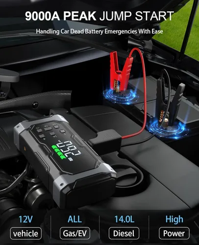 Vista 2 de Arrancador integral de 9000 A con compresor de aire/desinflador de 150 PSI, amplificador portátil de 12 V para automóvil