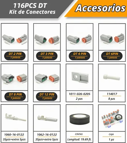 Vista 2 de Kit de conectores Deutsch de 116 piezas, DT 2, 3, 4, 6, 8, 12 pines, conectores eléctricos impermeables IP67 con enchufe con 40 pares, tamaño 16
