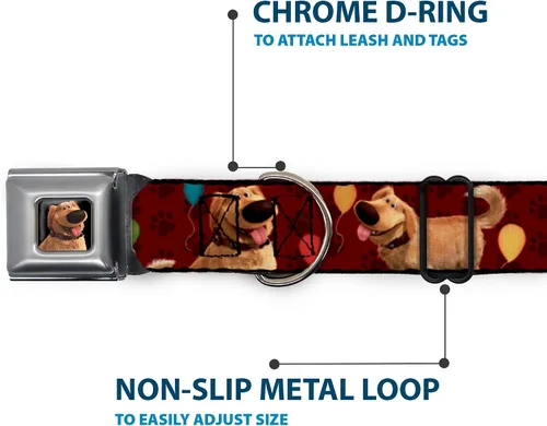 Vista 5 de Buckle-Down Collar de perro con hebilla para cinturón de seguridad, 4 posturas, globos, estampado de huellas rojas, 1 pulgada de ancho, se adapta a