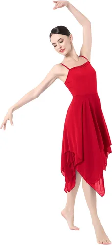 Vista 3 de ODASDO Disfraz de danza lírica para mujer, moderno, contemporáneo, de ballet, con tirantes delgados, vestido fluido de gasa