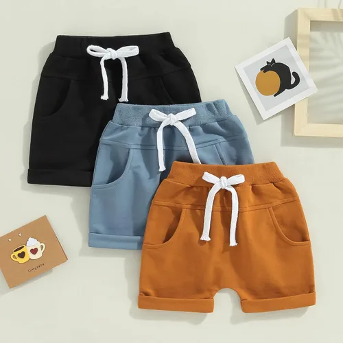 Vista 2 de Pantalones de otoño para bebé, paquete de 3 unidades, pantalones deportivos casuales con bolsillo sólido, cintura elástica, pantalones harén